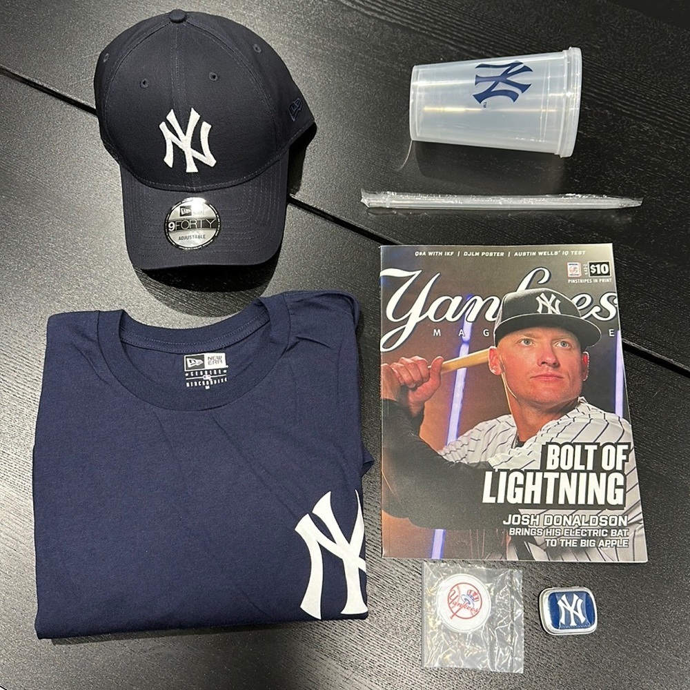 NY Yankee Game Day Fan Pack: T-Shirt, Magazine, Hat, Mints in Tin, & Phone Stand